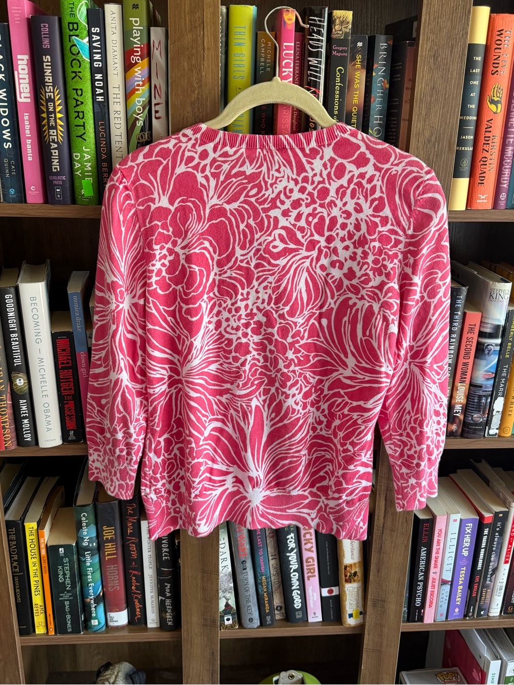 Talbots Pink and White Floral V-Neck Sweater Cardigan - Picture 4 of 5